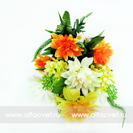 искусственные цветы букет георгинов с добавками цвета оранжевый с белым 16
