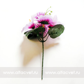 искусственные цветы маргаритка-колокольчик цвета малиновый с белым 37