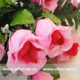 искусственные цветы розы цвета светло-розовый с красным 54