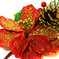 искусственные цветы веточка ели с ягодами, шишкой и пуансеттией цвета красный 4